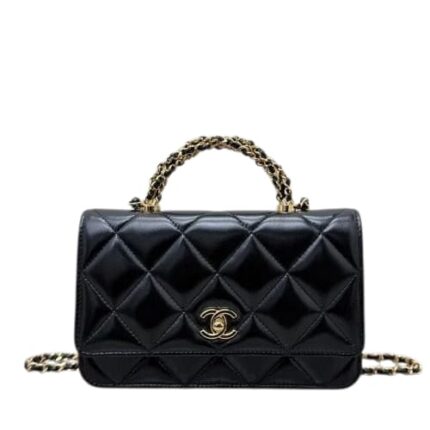SAC CHANEL WOC AVEC POIGNEE EN CUIR D'AGNEAU NOIR/OR
