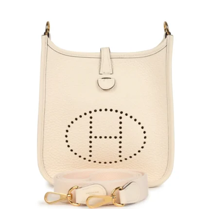 SAC HERMES BANDOULIERE EN CUIR EVELYNE EN BLANC CASSE