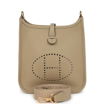 SAC HERMES BANDOULIERE EN CUIR EVELYNE EN ETOUPE