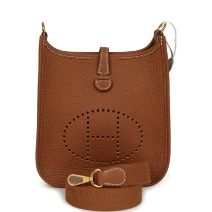 SAC HERMES BANDOULIERE EN CUIR EVELYNE EN MARRON GOLD