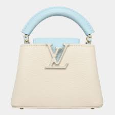 SAC LOUIS VUITTON CAPUCINE NANO EN CUIR ROSE QUARTZ ET CHAINE LOVELOCK BLEU CIEL