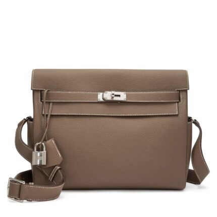 SAC MESSAGER HERMES KELLY EN CUIR ETOUPE