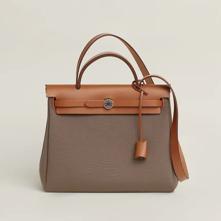 SAC HERMES LAQUE HERBAG ZIP 31 EN ETOUPE / FAUVE / EBENE
