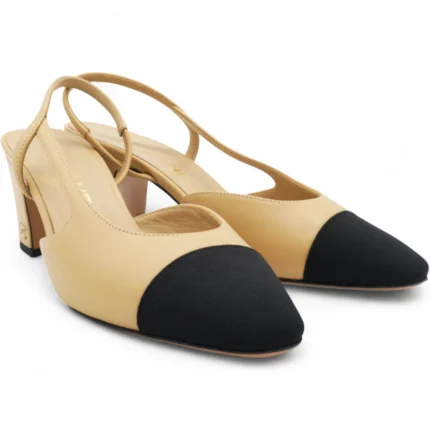 SANDALES A BRIDE ARRIERE CHANEL EN BEIGE ET NOIR