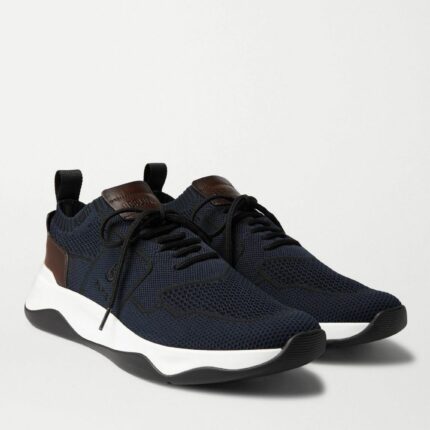 BASKETS BERLUTI SHADOW VENEZIA EN MAILLE STRETCH EN BLEU MARINE