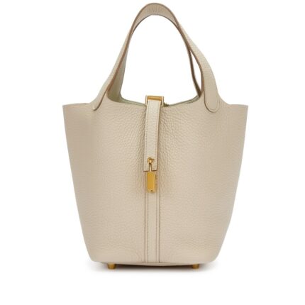 SAC HERMES EN CUIR PICOTIN EN BLANC