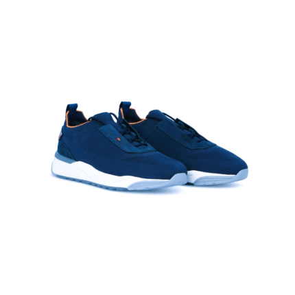 SNEKAERS SANTONI -NOBUCK, STRETCH LACE -UPS EN BLEU VIF