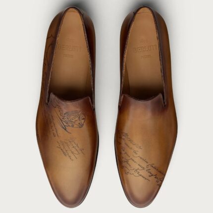 CHAUSSURES BERLUTI PANTOUFLE GALET CURSIVE EN TABAC BIS