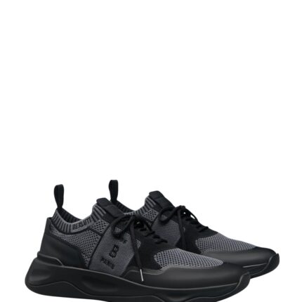 SNEAKER BERLUTI SHADOW EN MAILLE ET CUIR DE VEAU FILM GOMME EN LIGHT NOIR/GRIS