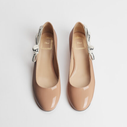 BALLERINE CD J'ADIOR EN CUIR DE VEAU VERNI ROSE DES VENTS