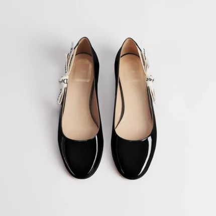 BALLERINE CD J'ADIOR EN CUIR DE VEAU VERNI NOIR