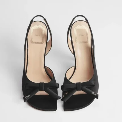 SANDALES DIOR SLINGBACK A TALON DIOR BOW EN SATIN NOIR